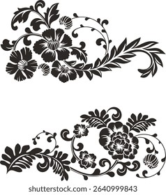 Human-made floral vector ornamental set in traditional Chinese style. Non-AI exquisite romantic arabesque designs for page decorations, headers, wedding decors, invitations, greeting cards, embroidery