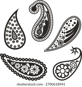 Human-made vector oriental henna paisley ornamental set. Non-AI generated loral traditional ethnic folk motifs in Eastern, Arabic, Indian style for wallpaper, decor, textile, damask, clothing designs.