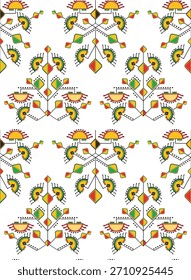 Fondo de pantalla étnico decorativo sin costuras de Vector hecho por el hombre en estilo eslavo. No AI, ideal para tarjetas, tela, textil, embalaje, papel, fondo, decoración. Motivos tradicionales orientales y folclóricos.