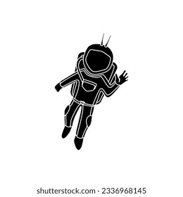 Humanoid astronaut robot in black fill icon vector illustration with a cute, trendy, and unique flat cartoon design style. Perfect for various design elements.