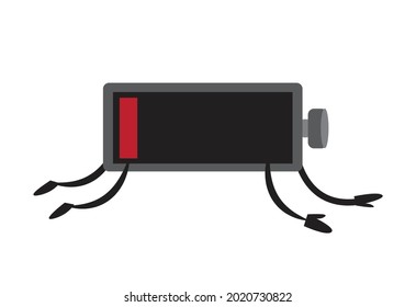 Humanoid Battery with One Bar power. Dying energy concept. Editable Clip Art.