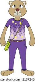 Humanoid bear mascot with bag