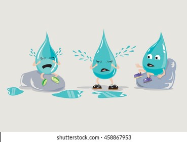 Humanoid cartoons of liquid or tears in a sad mood and other concepts. Editable Clip Art.
