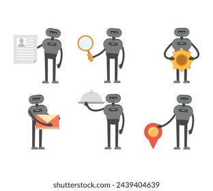 humanoid characters set in different poses vector illustration