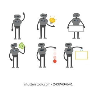 humanoid characters set in different poses vector illustration