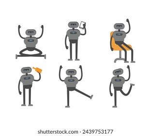 humanoid characters set in different poses vector illustration