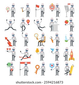 humanoid chef character in different poses set illustration