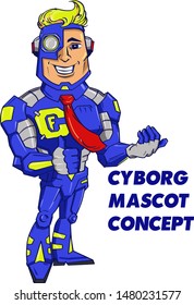 Humanoid Cyborg Robot Mascot Vector Cartoon Illustration