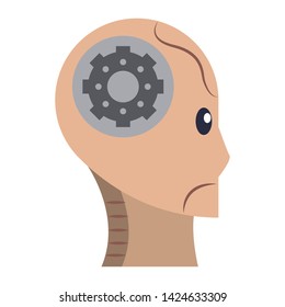 humanoid cyborg size view head with gear avatar cartoon character vector illustration graphic design