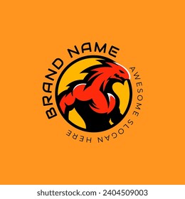 Humanoid dragon mascot vector logo illustration. Creative and unique dragon as company brand identity.