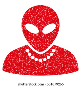 Humanoid grainy textured icon for overlay watermark stamps. Flat symbol with scratched texture. Dotted vector red ink rubber seal stamp with grunge design on a white background.