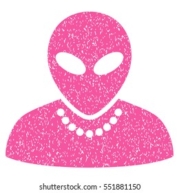 Humanoid grainy textured icon for overlay watermark stamps. Flat symbol with unclean texture. Dotted vector pink ink rubber seal stamp with grunge design on a white background.