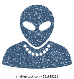 Humanoid grainy textured icon for overlay watermark stamps. Flat symbol with dust texture. Dotted vector blue ink rubber seal stamp with grunge design on a white background.