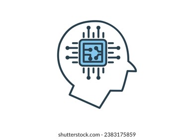 humanoid icon. head with cpu. icon related to affiliate intelligence, device, computer technology. flat line icon style. simple vector design editable