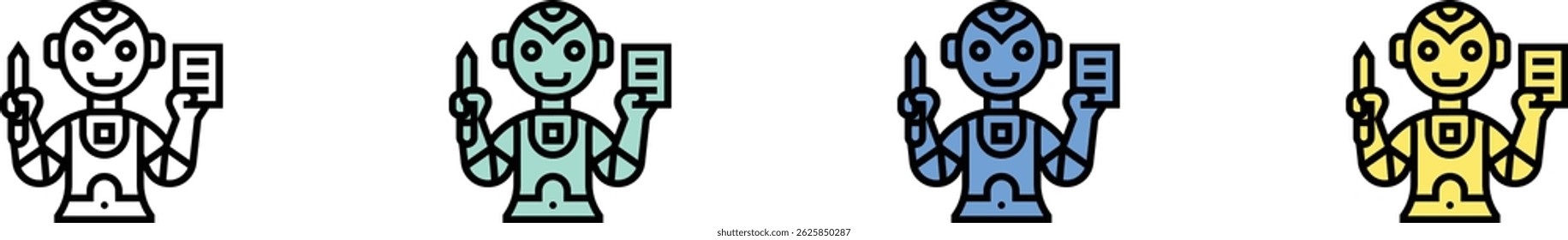 humanoid icon. Outline, Green, Blue and Yellow Style Design Isolated On White Background