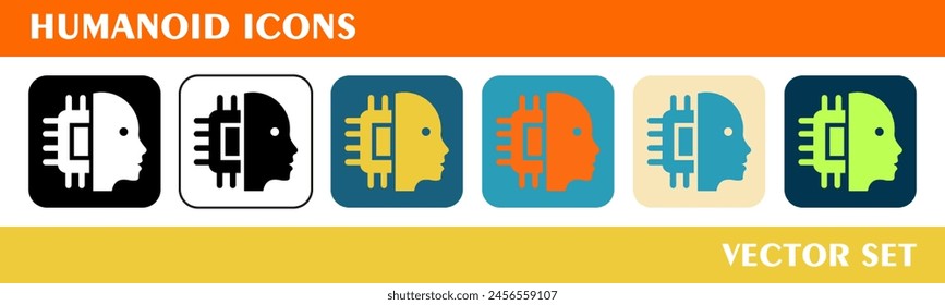 Conjunto de iconos humanoides. 6 iconos de estilo con varios colores. Para gráficos de signo, símbolo, Diseño web o Web. 
