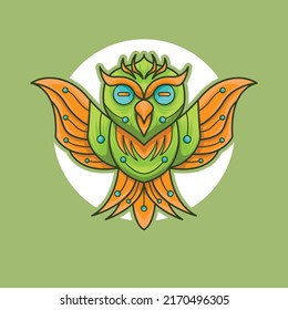 Humanoid mecha robot mascot vector design beautiful flying owl flapping wings