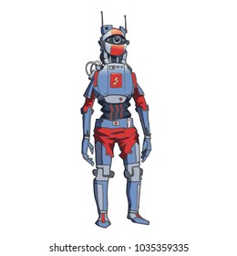Humanoid robot, android with artificial intelligence. Vector illustration, isolated on white background.