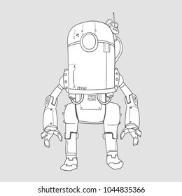 Humanoid robot, android with artificial intelligence. Contour vector illustration, isolated