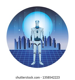 humanoid robot avatar round icon