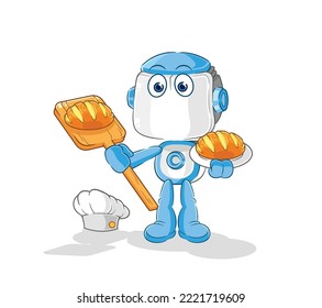 the humanoid robot baker with bread. cartoon mascot vector