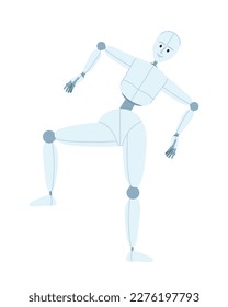 Humanoid robot balancing semi flat color vector character. Human-like dance movement. Editable full body figure on white. Simple cartoon style spot illustration for web graphic design and animation