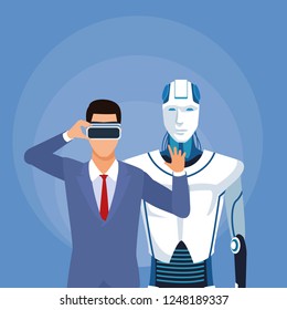 humanoid robot and businessman