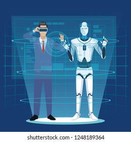 humanoid robot and businessman