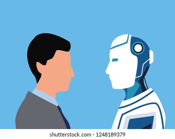 Machine Vs Human Ai Robot Man Stock Vector (royalty Free) 2121658787