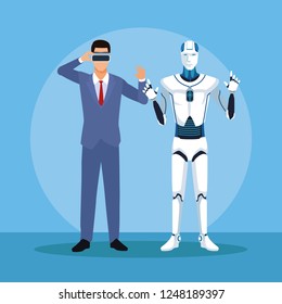 humanoid robot and businessman