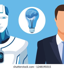 humanoid robot and businessman