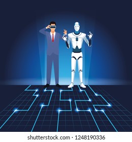 humanoid robot and businessman