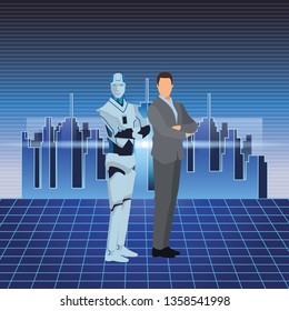 humanoid robot and businessman
