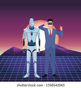 humanoid robot and businessman