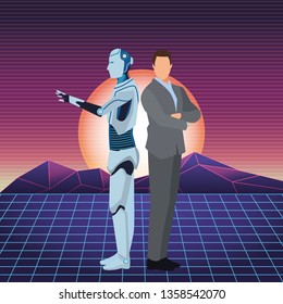 humanoid robot and businessman