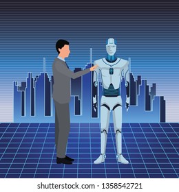 humanoid robot and businessman