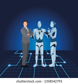 humanoid robot and businessman