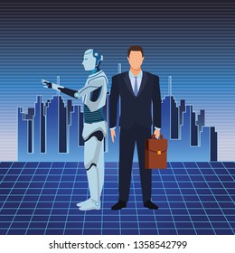humanoid robot and businessman