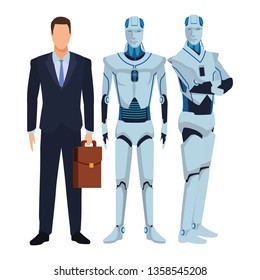 humanoid robot and businessman