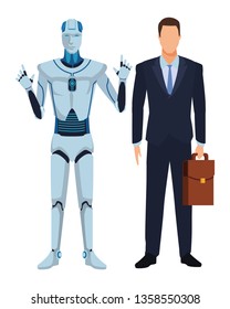 humanoid robot and businessman