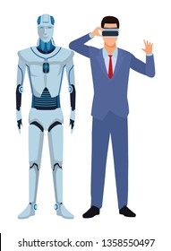 humanoid robot and businessman