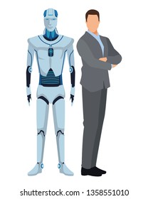 humanoid robot and businessman