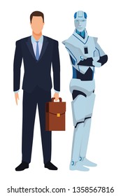 humanoid robot and businessman