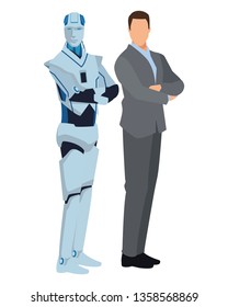 humanoid robot and businessman