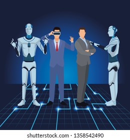 humanoid robot and businessmen