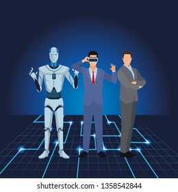 humanoid robot and businessmen