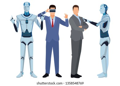 humanoid robot and businessmen