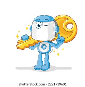 the humanoid robot carry the key mascot. cartoon vector