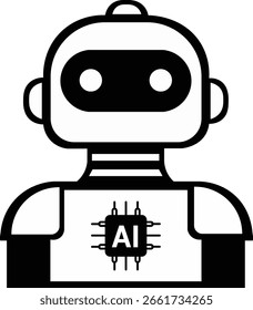 A humanoid robot with a central AI core symbol on its chest, representing machine learning power.