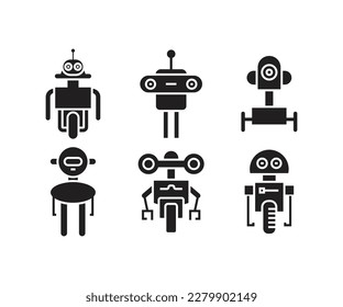 humanoid robot character icons set